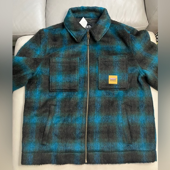 Zara DNWR. Men's Wool Blended Fluffy Plaid Jacket - Size L - Picture 6 of 13